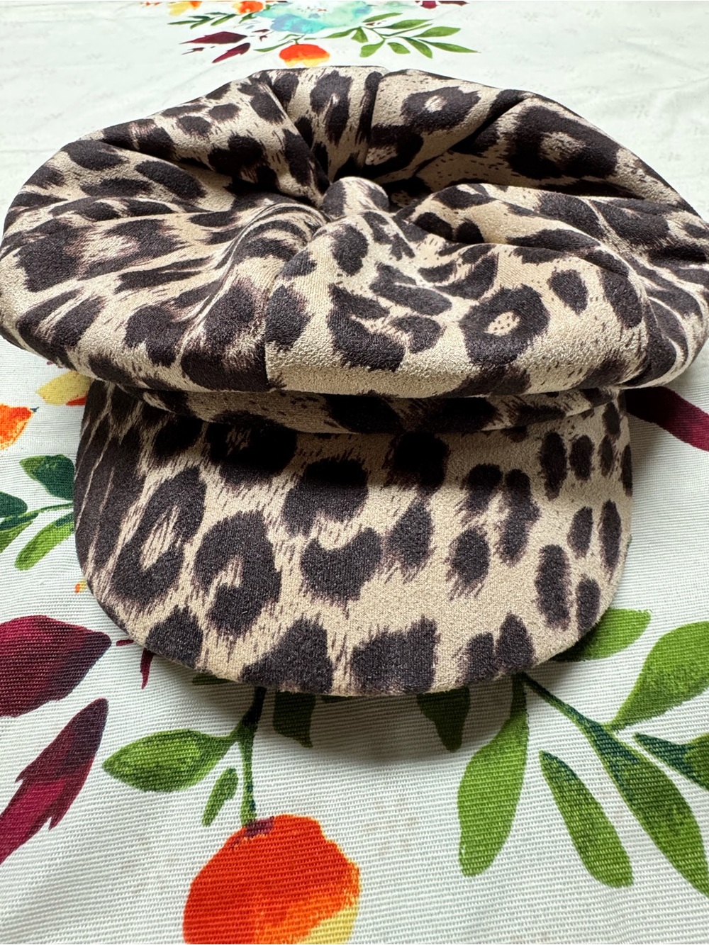 Leopard Print Baker Boy Cap - Neutral Tones